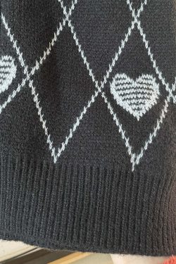 Y2K Grunge Argyle Heart Knitted Cardigan - Retro 90s Summer Outfit, Pastel Goth Style