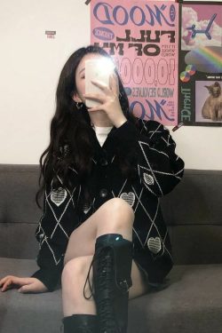 Y2K Grunge Argyle Heart Knitted Cardigan - Retro 90s Summer Outfit, Pastel Goth Style