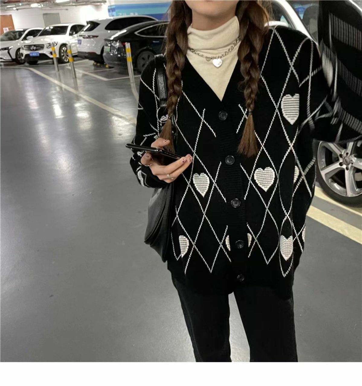 Y2K Grunge Argyle Heart Knitted Cardigan - Retro 90s Summer Outfit, Pastel Goth Style