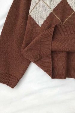 Y2K Grunge Argyle Loose Sweater - Retro 90s Fashion, Summer Outfits, and Pastel Goth Style