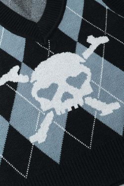 Y2K Grunge Argyle Skull Knitted Sweater Vest - Retro 90s Fashion, Gothic Y2K, Pastel Goth