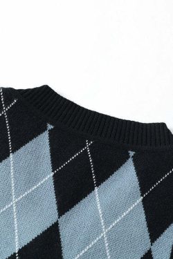 Y2K Grunge Argyle Skull Knitted Sweater Vest - Retro 90s Fashion, Gothic Y2K, Pastel Goth