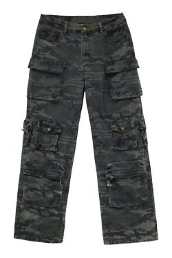 Y2K Grunge Ash Dark Spotted Camo Cargo Pants - 90s Retro Summer Outfit Essentials