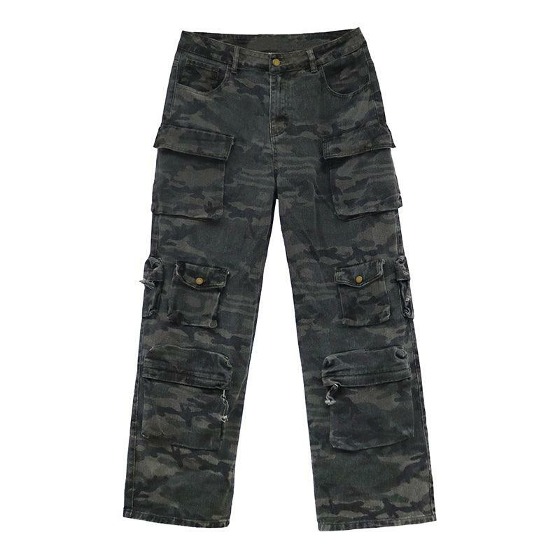 Y2K Grunge Ash Dark Spotted Camo Cargo Pants - 90s Retro Summer Outfit Essentials