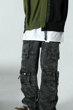 Y2K Grunge Ash Dark Spotted Camo Cargo Pants - 90s Retro Summer Outfit Essentials