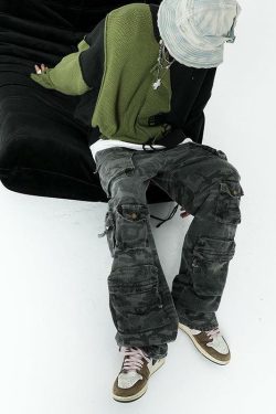Y2K Grunge Ash Dark Spotted Camo Cargo Pants - 90s Retro Summer Outfit Essentials