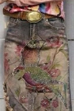 Y2K Grunge Asymmetrical Denim Skirt with Classy Print Sashes - Retro 90s Summer Fashion