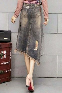 Y2K Grunge Asymmetrical Denim Skirt with Classy Print Sashes - Retro 90s Summer Fashion