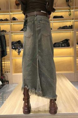 Y2K Grunge Asymmetrical Patchwork Tassel Sequin Denim Maxi Skirt - Retro 90s Summer Fashion