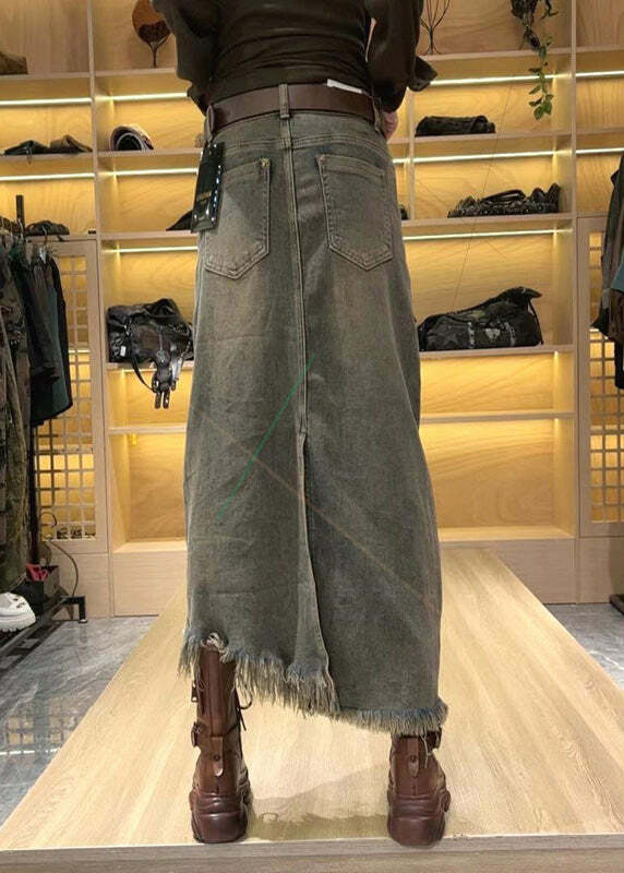 Y2K Grunge Asymmetrical Patchwork Tassel Sequin Denim Maxi Skirt - Retro 90s Summer Fashion