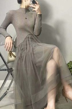 Y2K Grunge Asymmetrical Tulle Patchwork Long Dress - Retro 90s Summer Party Outfit