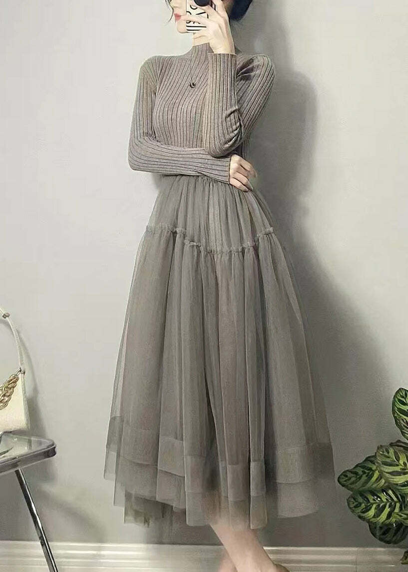 Y2K Grunge Asymmetrical Tulle Patchwork Long Dress - Retro 90s Summer Party Outfit