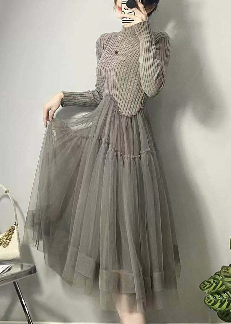 Y2K Grunge Asymmetrical Tulle Patchwork Long Dress - Retro 90s Summer Party Outfit