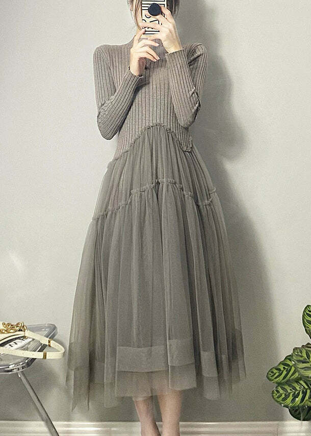Y2K Grunge Asymmetrical Tulle Patchwork Long Dress - Retro 90s Summer Party Outfit