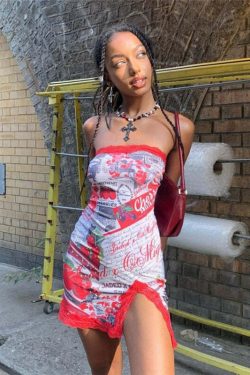 Y2K Grunge Ave Printed Mini Dress - Retro 90s Summer Outfit, Perfect for Y2K Party & Club Nights