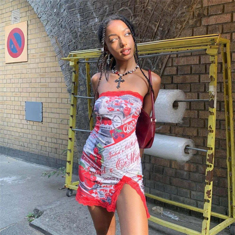 Y2K Grunge Ave Printed Mini Dress - Retro 90s Summer Outfit, Perfect for Y2K Party & Club Nights