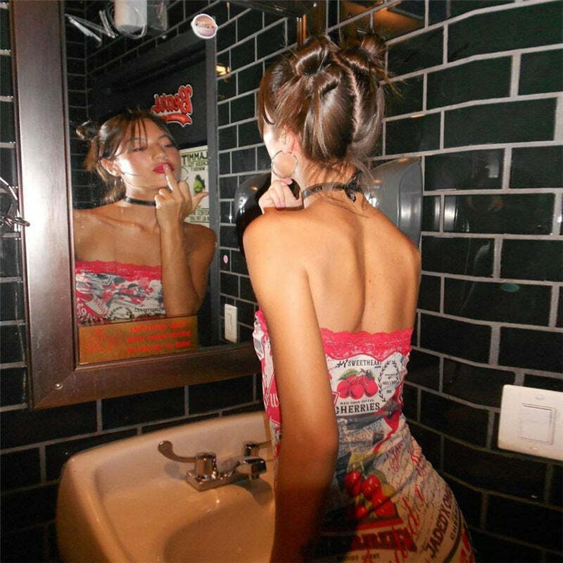 Y2K Grunge Ave Printed Mini Dress - Retro 90s Summer Outfit, Perfect for Y2K Party & Club Nights