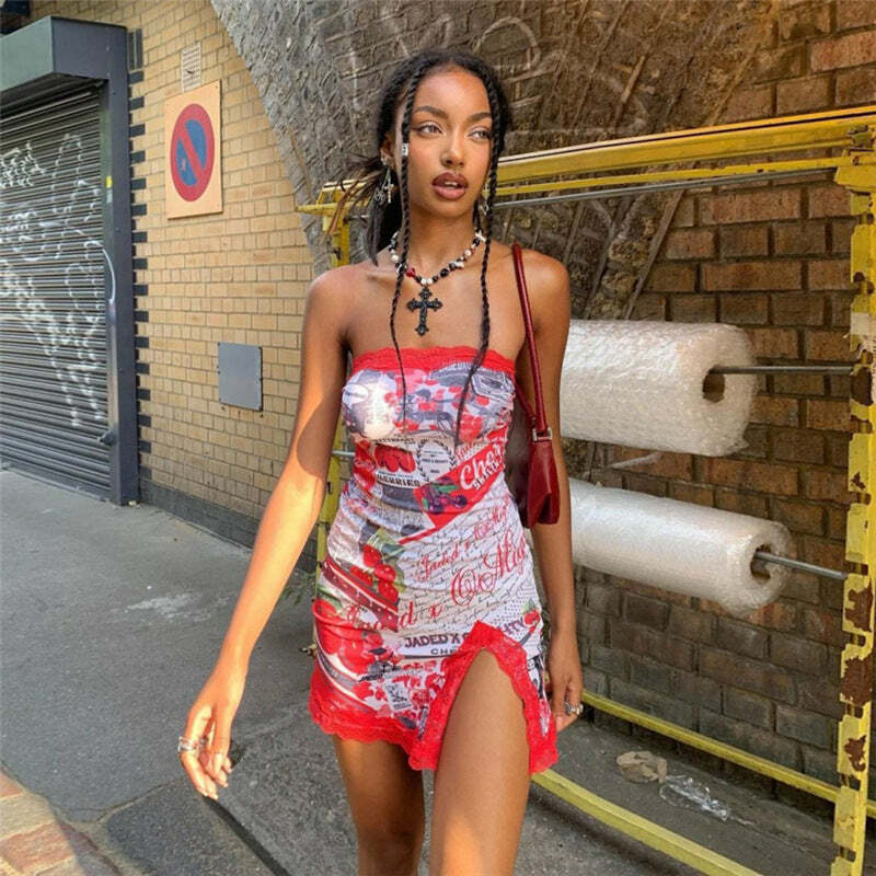 Y2K Grunge Ave Printed Mini Dress - Retro 90s Summer Outfit, Perfect for Y2K Party & Club Nights
