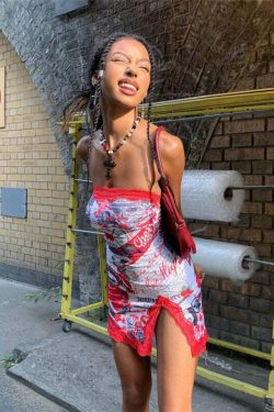 Y2K Grunge Ave Printed Mini Dress - Retro 90s Summer Outfit, Perfect for Y2K Party & Club Nights