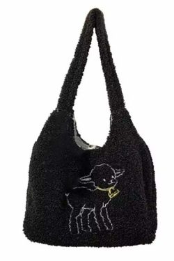 Y2K Grunge Baby Lamb Tote Bag - Retro 90s Summer Outfit Essential for Y2K Fashionistas