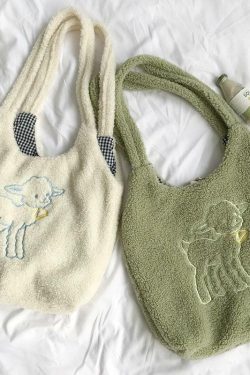 Y2K Grunge Baby Lamb Tote Bag - Retro 90s Summer Outfit Essential for Y2K Fashionistas