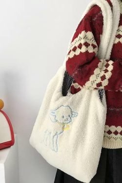 Y2K Grunge Baby Lamb Tote Bag - Retro 90s Summer Outfit Essential for Y2K Fashionistas