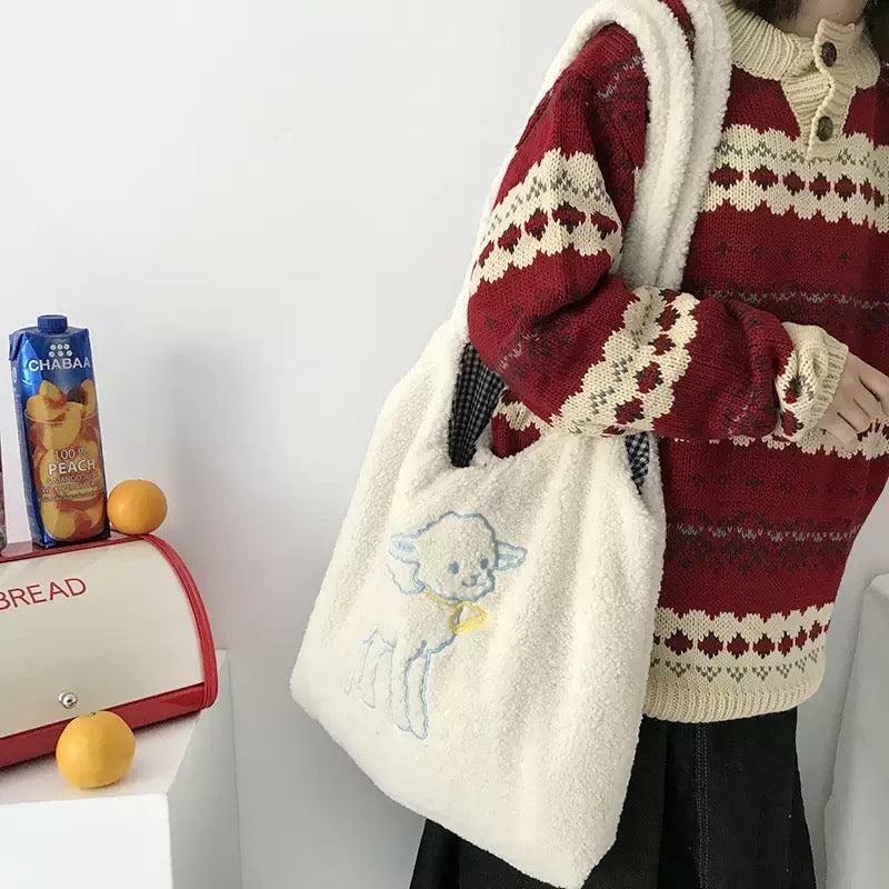 Y2K Grunge Baby Lamb Tote Bag - Retro 90s Summer Outfit Essential for Y2K Fashionistas