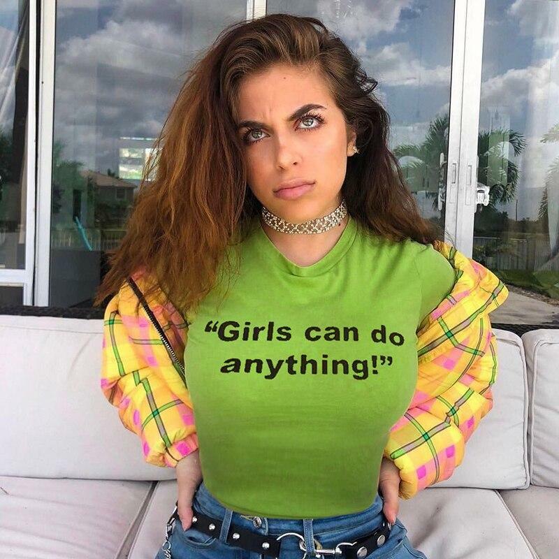 Y2K Grunge Baby Tee - Girls Can Do Anything Shirt, 90s Retro Summer Outfit, Y2K Fashion