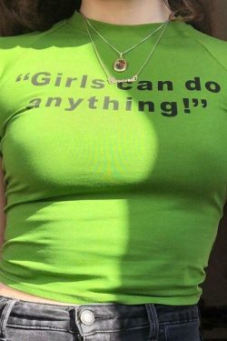 Y2K Grunge Baby Tee - Girls Can Do Anything Shirt, 90s Retro Summer Outfit, Y2K Fashion