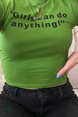 Y2K Grunge Baby Tee - Girls Can Do Anything Shirt, 90s Retro Summer Outfit, Y2K Fashion