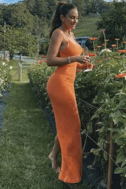 Y2K Grunge Backless Midi Dress - 90s Summer Outfit, Retro Style, Gothic Y2K Fashion