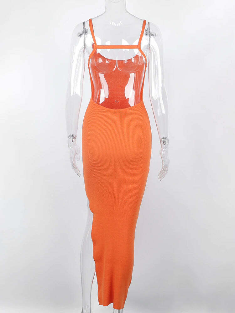 Y2K Grunge Backless Midi Dress - 90s Summer Outfit, Retro Style, Gothic Y2K Fashion