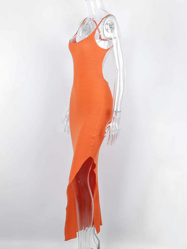 Y2K Grunge Backless Midi Dress - 90s Summer Outfit, Retro Style, Gothic Y2K Fashion