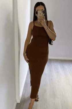 Y2K Grunge Backless Midi Dress - 90s Summer Outfit, Retro Style, Gothic Y2K Fashion