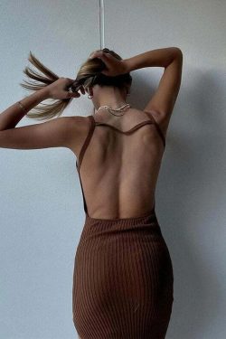 Y2K Grunge Backless Midi Dress - 90s Summer Outfit, Retro Style, Gothic Y2K Fashion