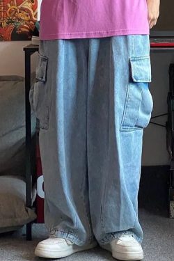 Y2K Grunge Baggy Cargo Jeans - 90s Retro Summer Outfit, Y2K Club & Party Fashion