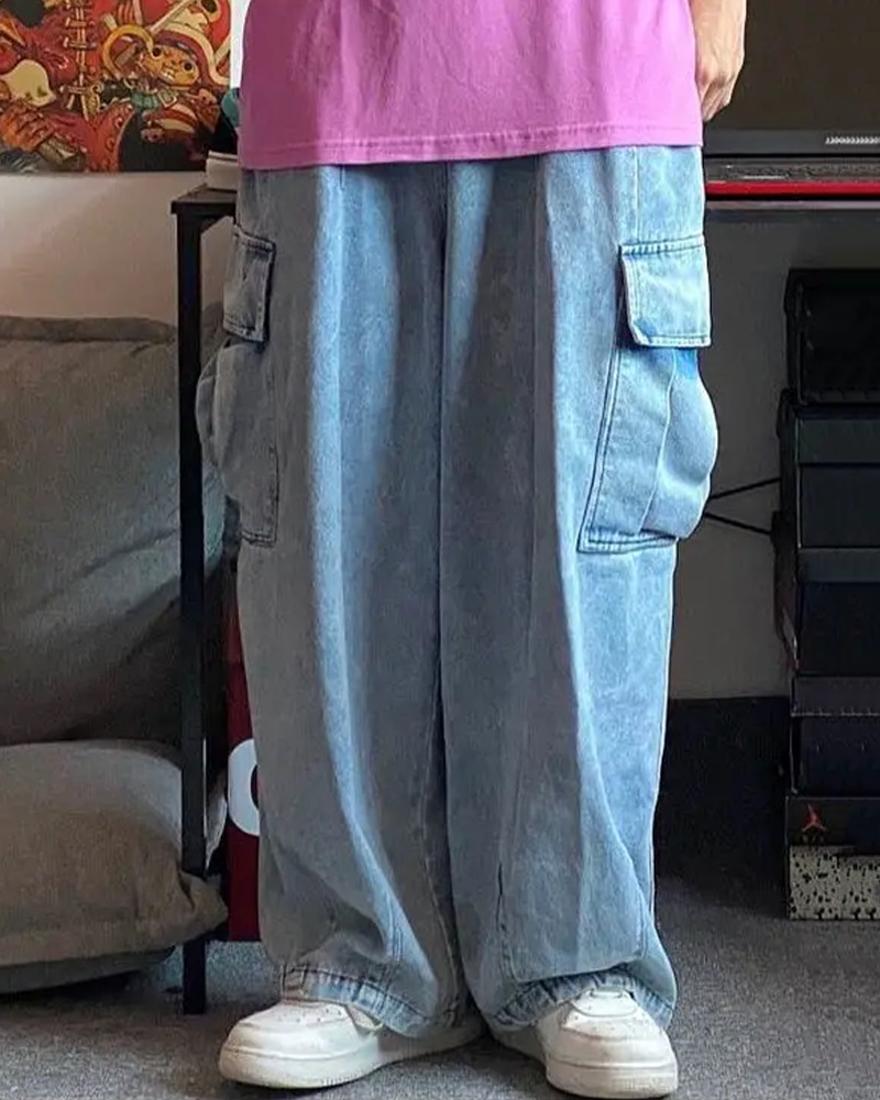 Y2K Grunge Baggy Cargo Jeans - 90s Retro Summer Outfit, Y2K Club & Party Fashion