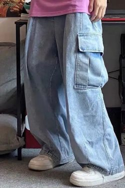 Y2K Grunge Baggy Cargo Jeans - 90s Retro Summer Outfit, Y2K Club & Party Fashion