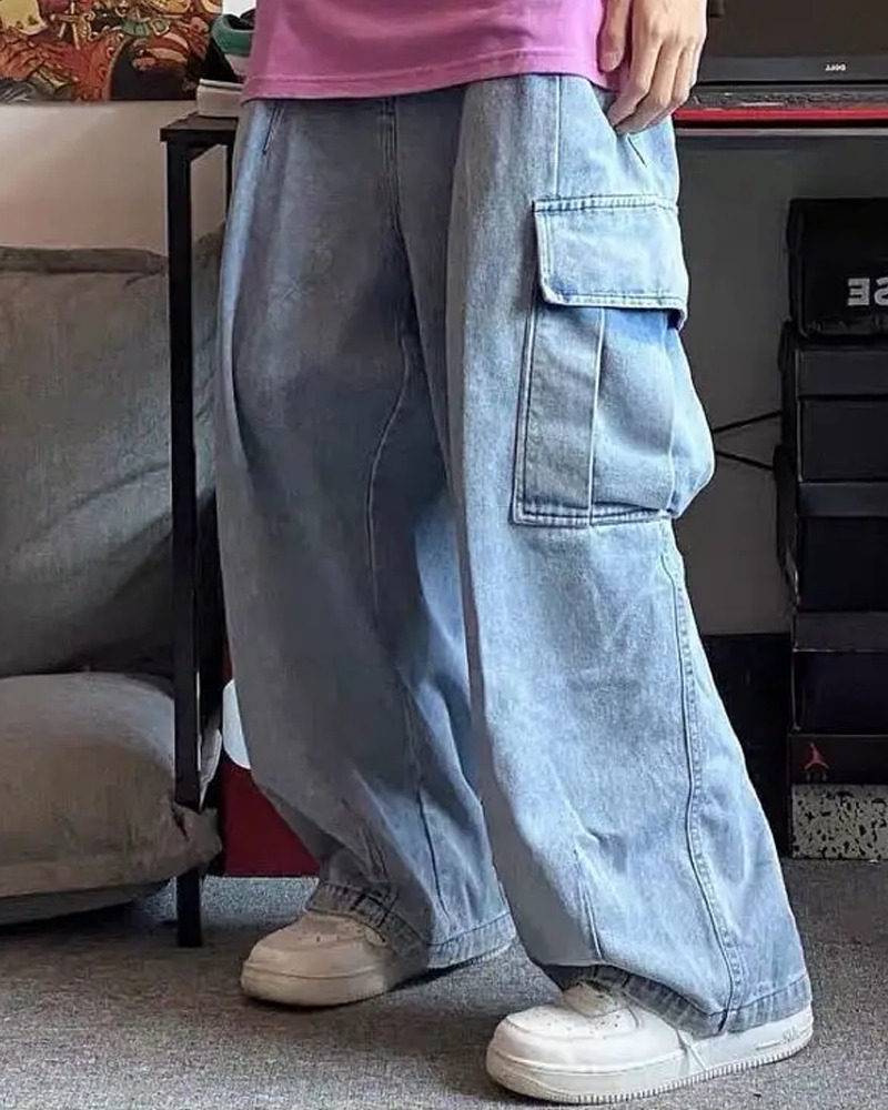 Y2K Grunge Baggy Cargo Jeans - 90s Retro Summer Outfit, Y2K Club & Party Fashion