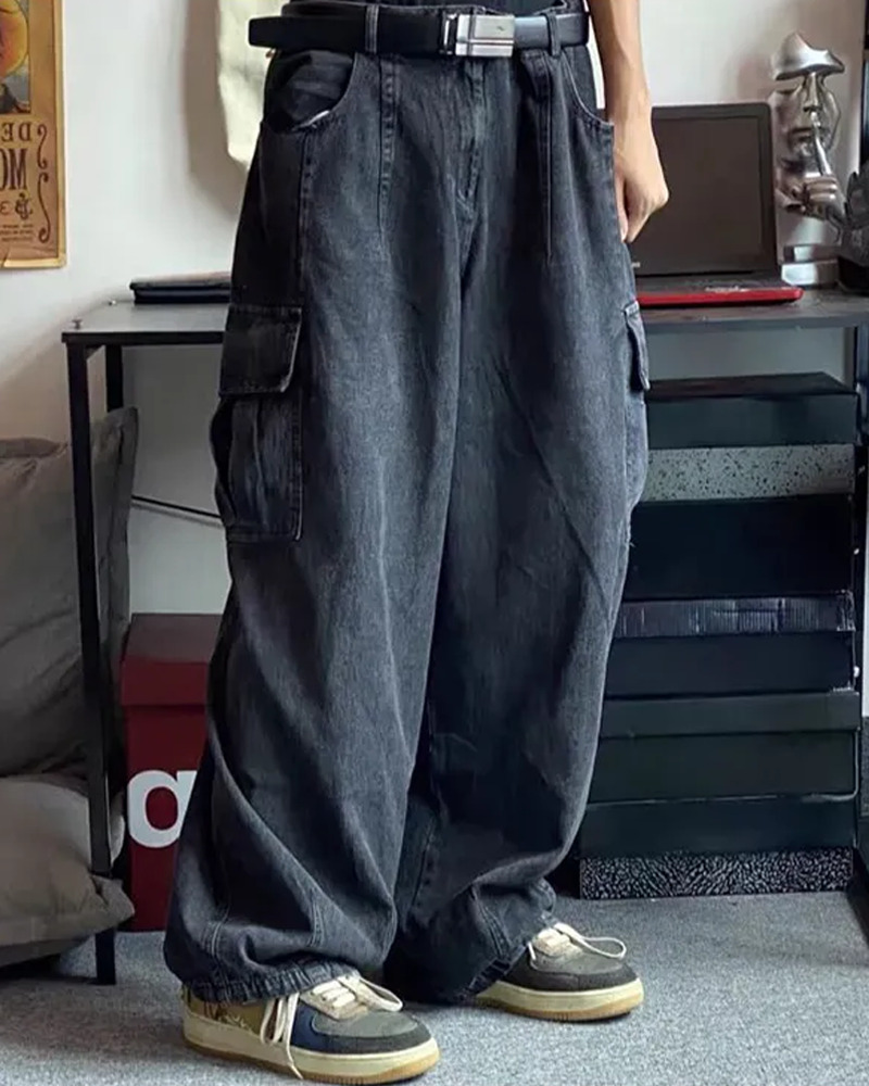 Y2K Grunge Baggy Cargo Jeans - 90s Retro Summer Outfit, Y2K Club & Party Fashion