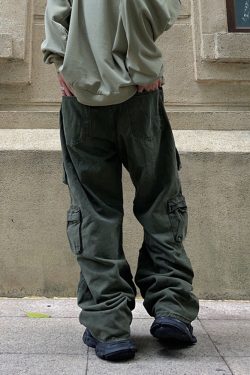 Y2K Grunge Baggy Green Cargo Pants - 90s Retro Summer Outfit, Y2K Fashion Essentials