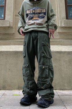 Y2K Grunge Baggy Green Cargo Pants - 90s Retro Summer Outfit, Y2K Fashion Essentials