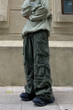 Y2K Grunge Baggy Green Cargo Pants - 90s Retro Summer Outfit, Y2K Fashion Essentials