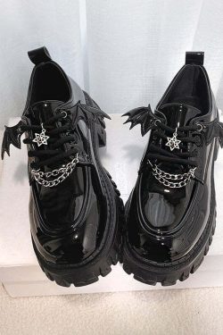 Y2K Grunge Bat Wings Gothic Shoes - Retro 90s Fashion, Y2K Club & Party Outfits