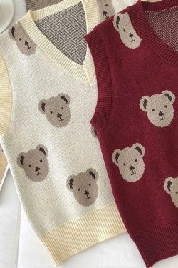 Y2K Grunge Bear Sweater Vest - Retro 90s Fashion, Summer Y2K Outfits, Pastel Goth Style