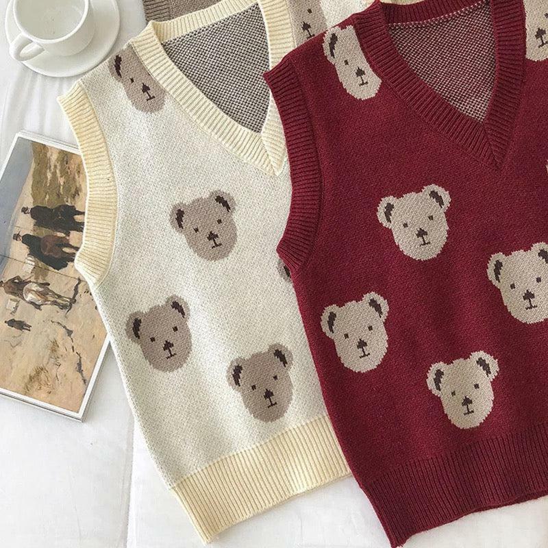 Y2K Grunge Bear Sweater Vest - Retro 90s Fashion, Summer Y2K Outfits, Pastel Goth Style