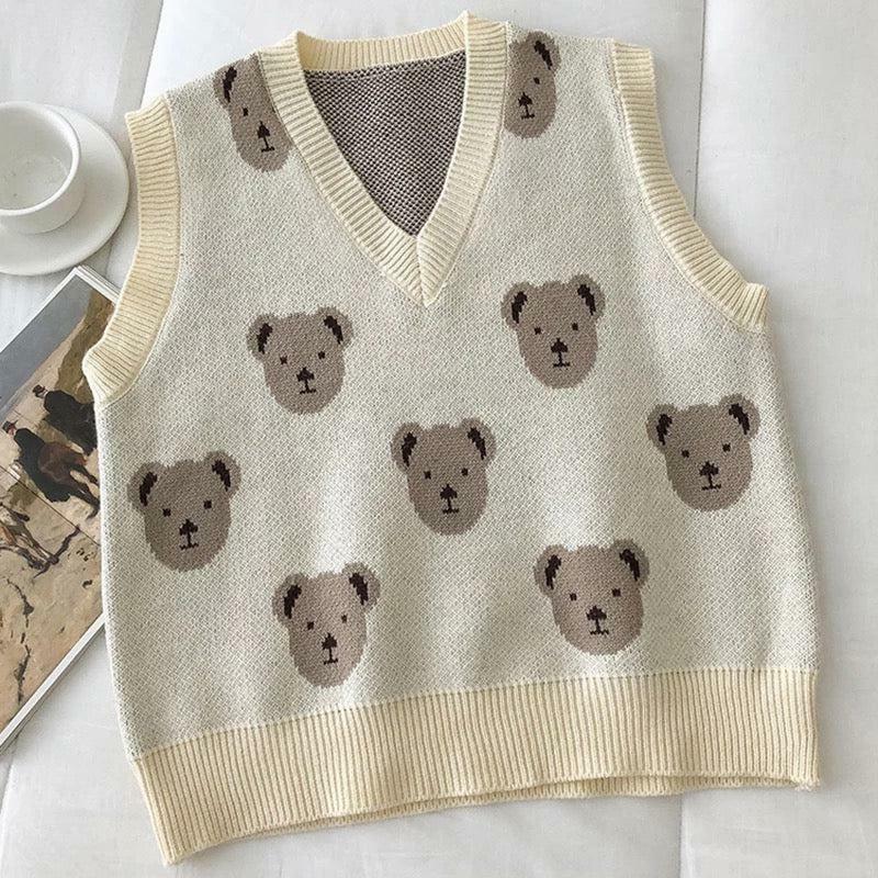 Y2K Grunge Bear Sweater Vest - Retro 90s Fashion, Summer Y2K Outfits, Pastel Goth Style