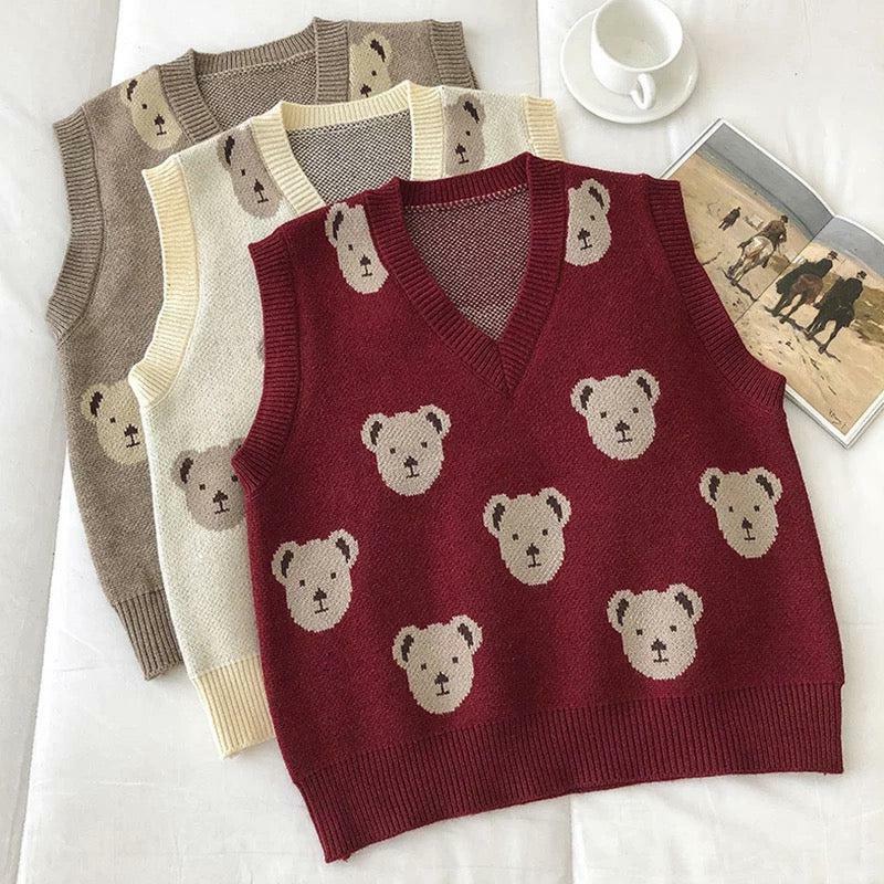 Y2K Grunge Bear Sweater Vest - Retro 90s Fashion, Summer Y2K Outfits, Pastel Goth Style