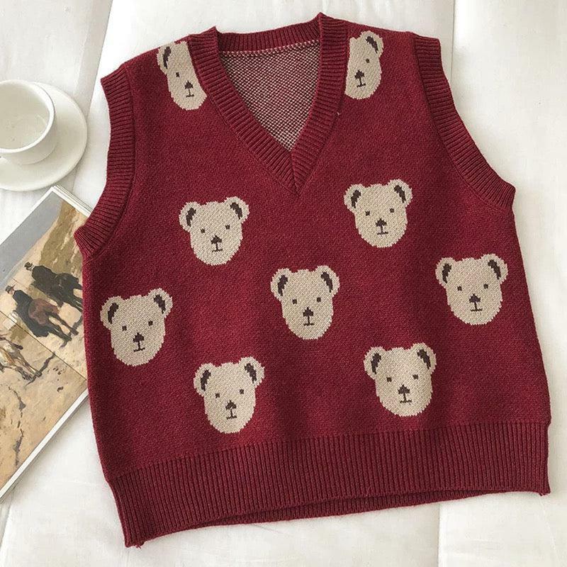 Y2K Grunge Bear Sweater Vest - Retro 90s Fashion, Summer Y2K Outfits, Pastel Goth Style