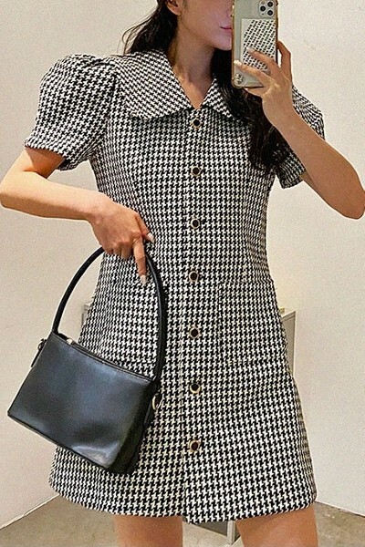 Y2K Grunge Big Collar Puff Mini Dress - 90s Retro Summer Outfit, Pastel Goth, Y2K Party Look